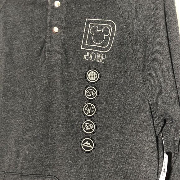 Disney Parks Pullover Mens Small Gray 2018 1/4 Button Kangaroo Pocket NEW - Picture 3 of 13